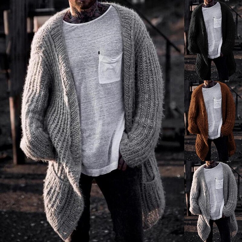 Homme couleur uni Cardigan manches longues Cardigan ample grande taille manteau longue longueur haut