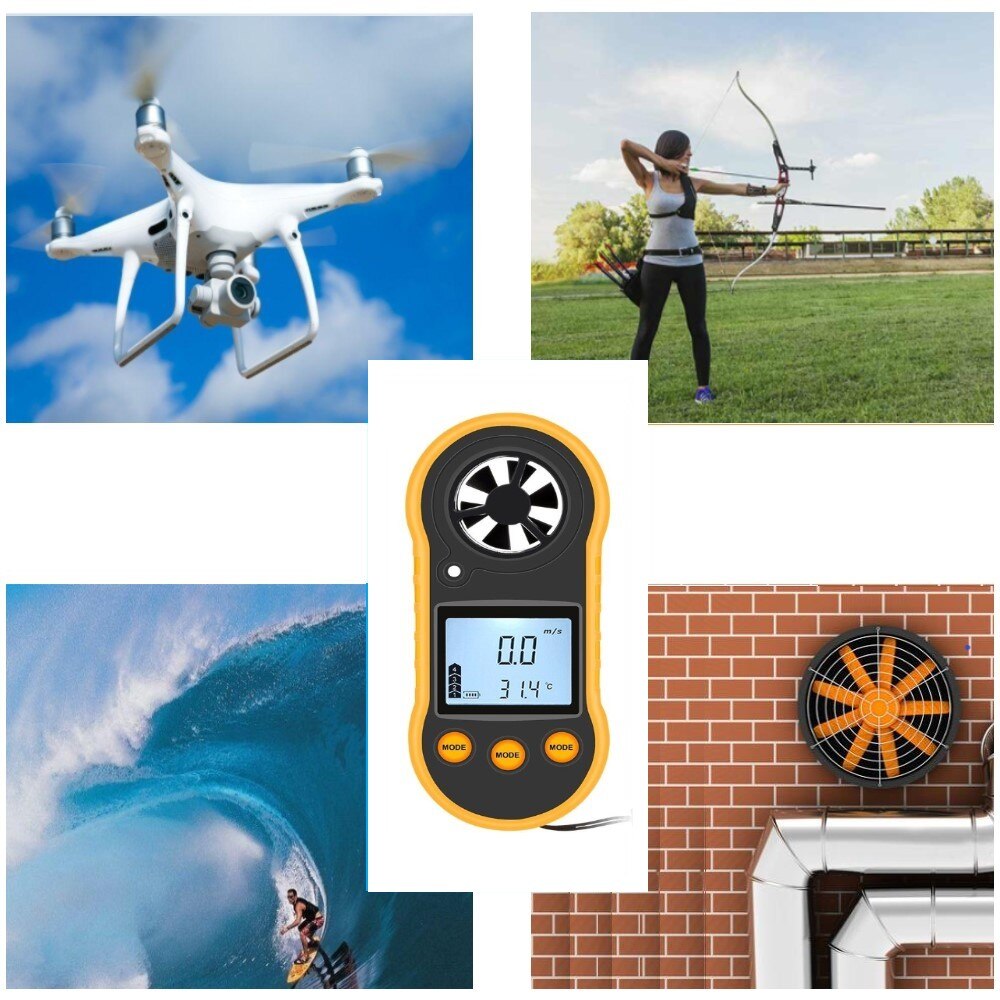 RZ818 Digital Anemometer Wind Speed Meter Measures Wind Velocity Airflow Temperature with LCD Backlight Wind Speed Meter 30m/s
