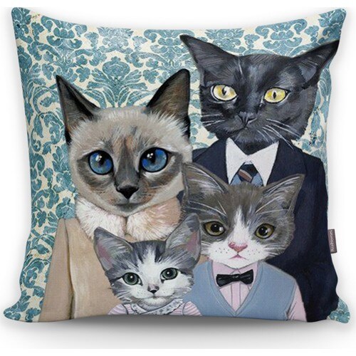 Twinklebabyrooms-funda de cojín con estampado familiar de gato, funda decorativa para almohada