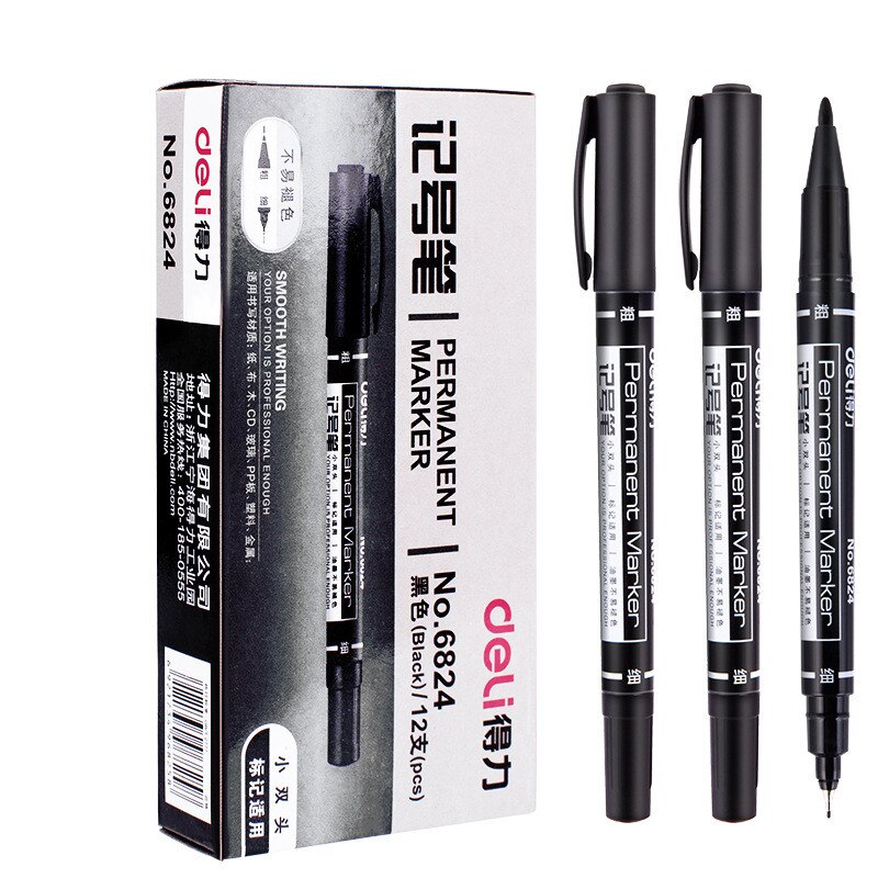 9pcs Permanent Markers dual tip 0.5mm/1mm Nib Black blue red Art Marker Pens Student School Office Supplies Student Stationery: 9 pcs black