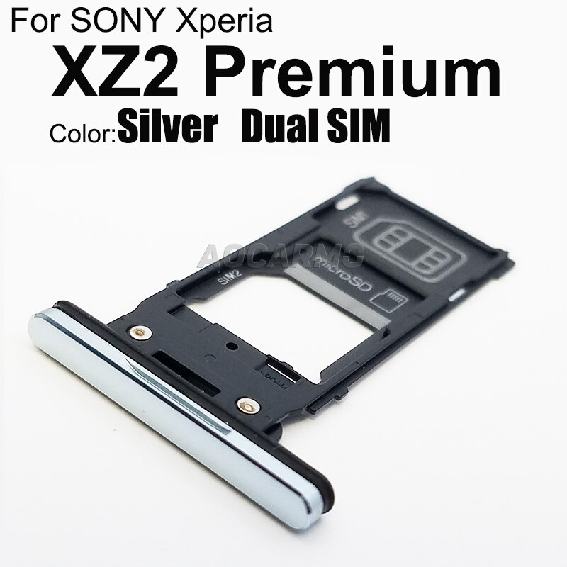 Aocarmo Voor Sony Xperia XZ2 Premium H8116 H8166 XZ2P Enkele Dual Sim Tray Slot Memory Microsd Tf Card Holder Reader: Silver Dual SIM