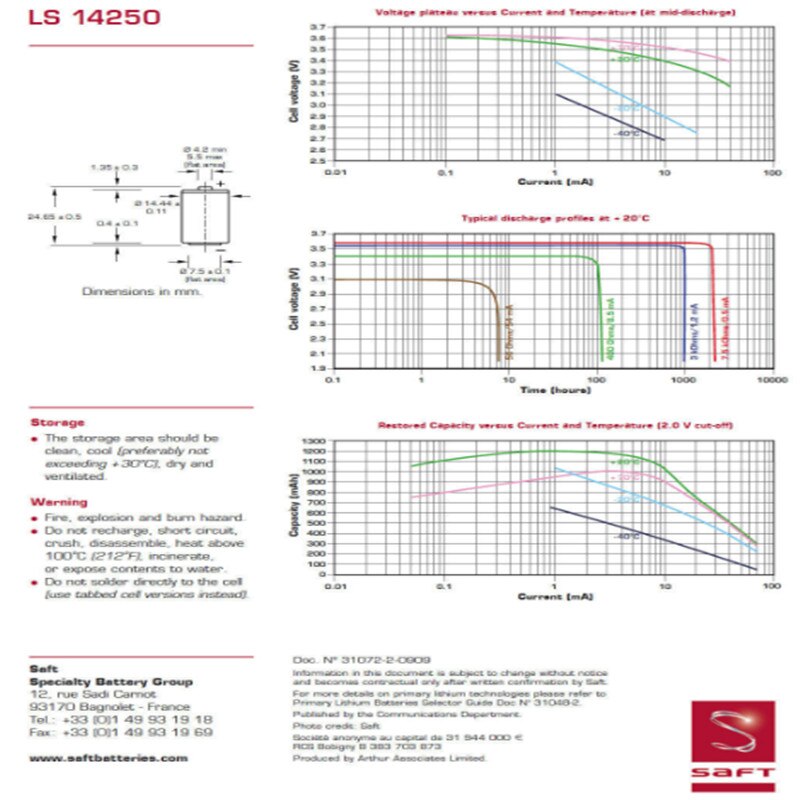4 teile/los Neue Original SAFT LS 14250 LS14250 1/2 AA 1/2AA 3,6 v 1250 mah PLC Lithium-Batterie mit Pins