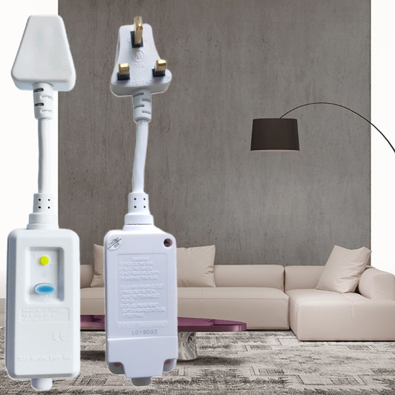 UK Safety RCD Socket Adaptor Home Circuit Breaker Cutout Plug Trip Switch 13A Leakage Protection Protector