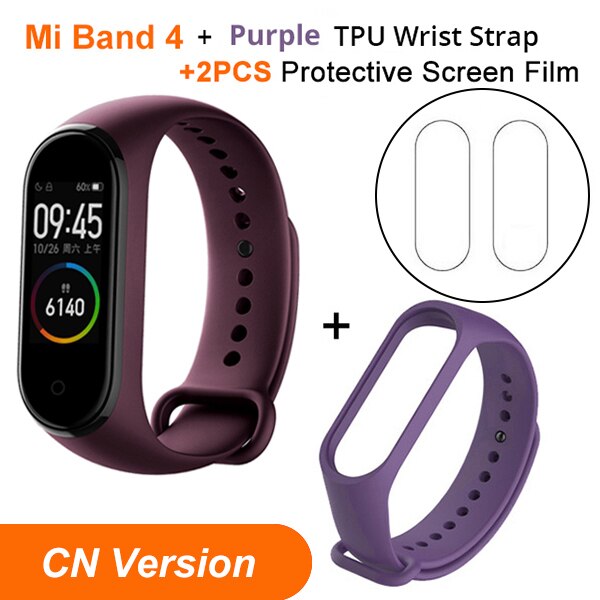 In Stock Xiaomi Mi Band 4 SmartBand MiBand 4 Bracelet Heart Rate Fitness tracker Bluetooth 5.0 50M Waterproof: CN Red N PurplStrap