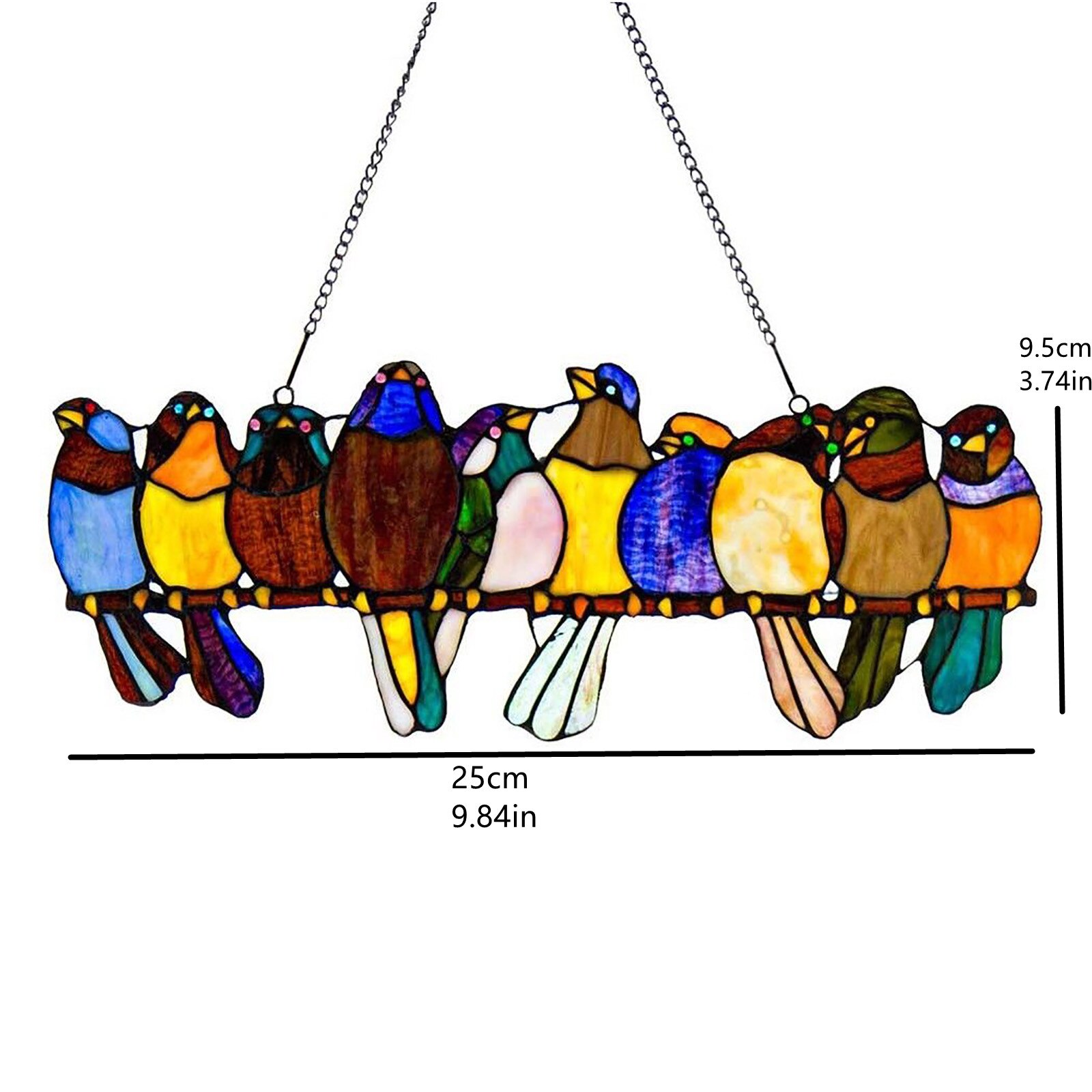 Stained Glass Parrot Birds on a Wire Hanging Window/Wall Panel Glass Wall Decoration with Chain Suncatcher home decoration