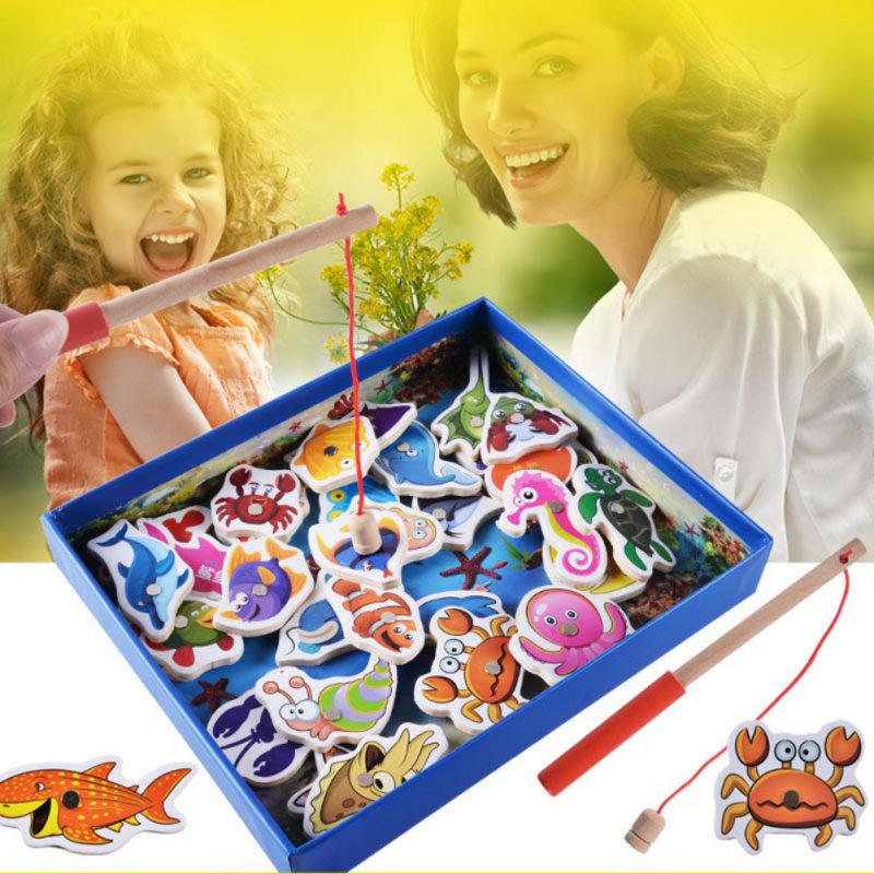 Baby Wooden Toys Fish Game Magnetic Fishing Toy Set Table Game Educational Toys Child Birthday Christmas 32pcs