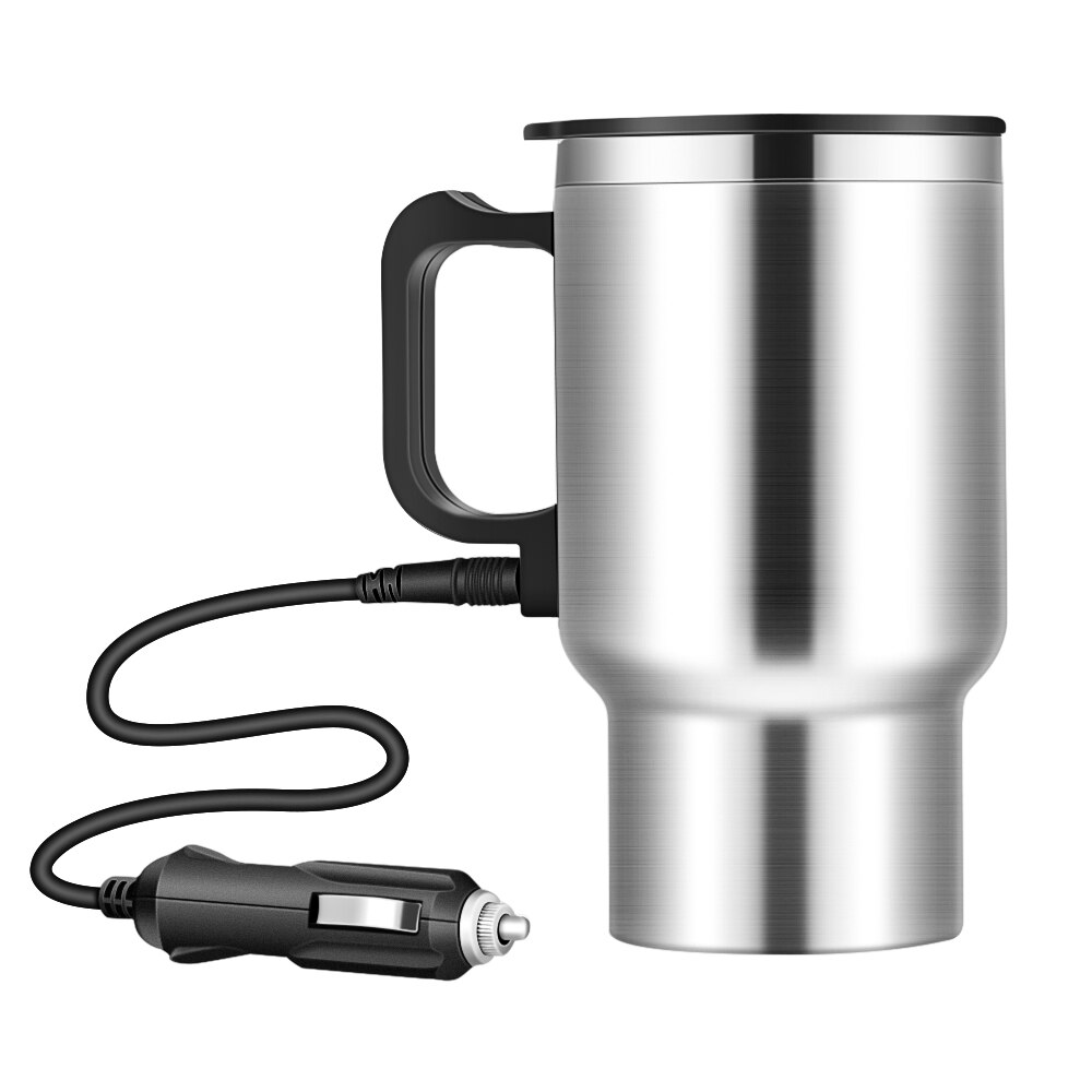 Stainless Steel Cup Kettle Travel Coffee Mug Portable Electric Car Water Keep Warmer Kettle 12V 500ML with Cigar Lighter Cable