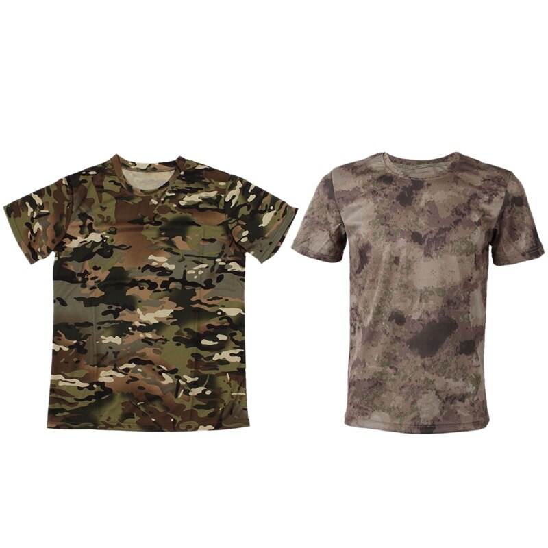 2 Pcs Neue Outdoor Jagd Camouflage T-Shirt Männer Atmungs Armee Kampf T-shirt Trocken Sport Camo Camp Tees XXXL (ruinen Gelb & CP