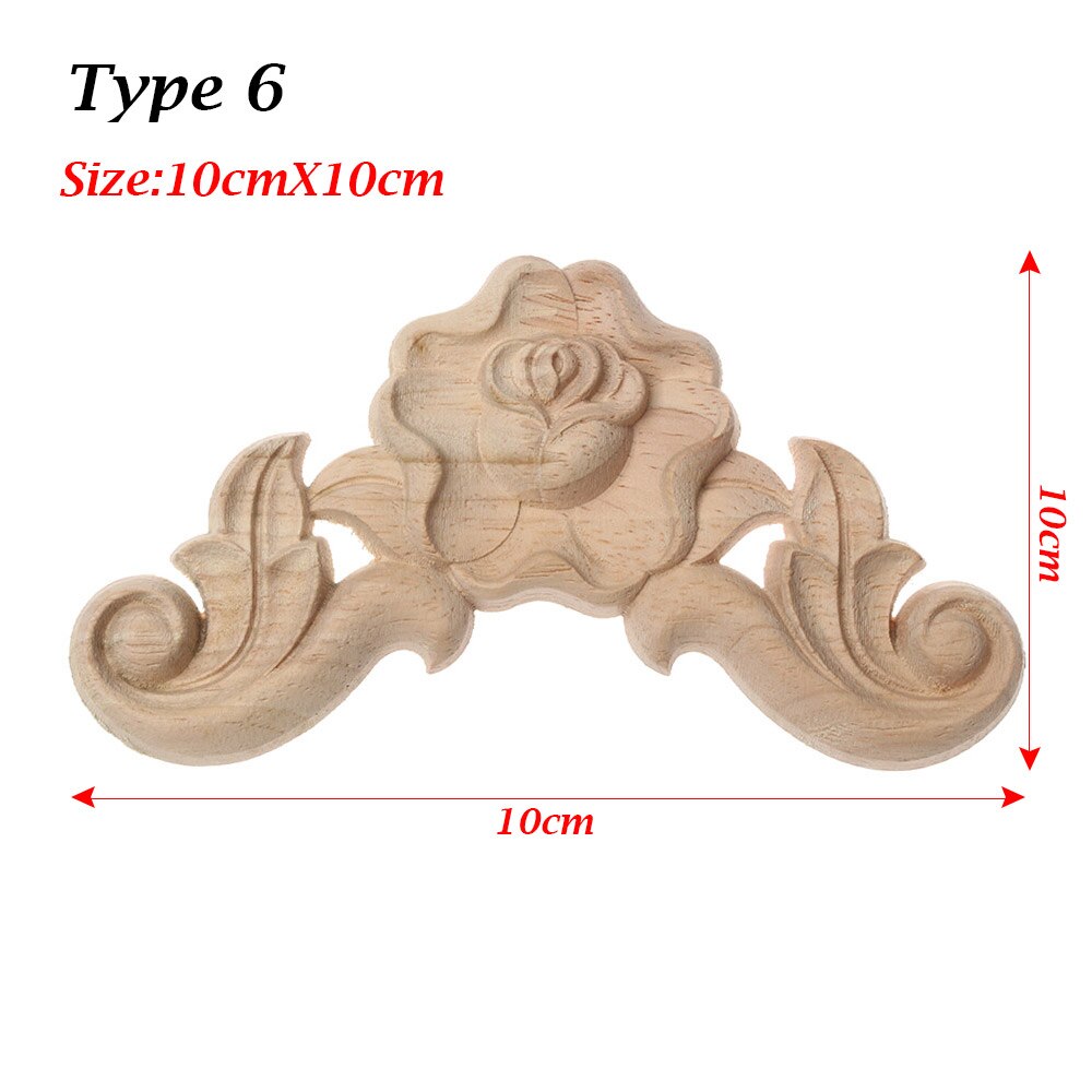 1 PC Ecke Appliques Holzschnitzerei Rose Blume Unlackiert Blumen- Geschnitzte Holz Handwerk Möbel Ornament DIY Hause Dekoration: 6