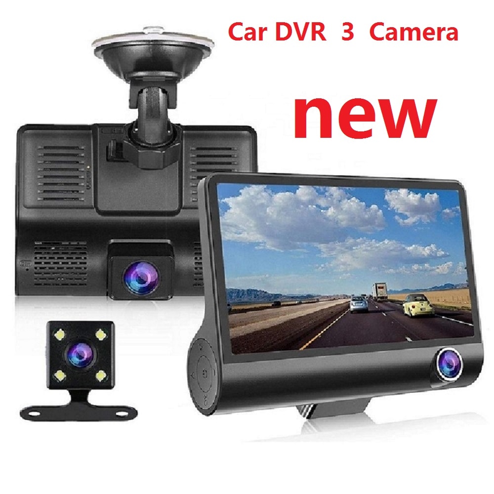 Auto hd dvr 3 lens 4.0 inch dashcam dubbele lens, dvrs dashcam dvr met achteruitrijcamera videorecorder autoregistratie