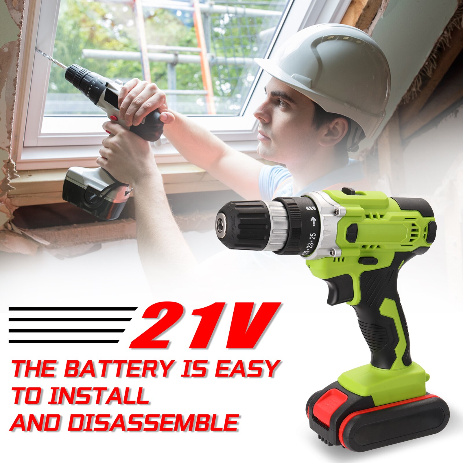 21V Woodworking Electric Cordless Drill High-power Lithium Battery Wireless Rechargeable Hand Drills DIY Electric Power Tools