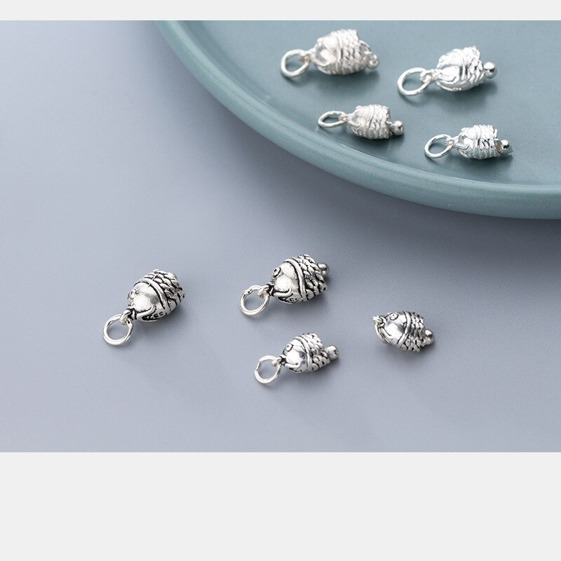 UQBing Hand Made 925 Sterling Silver Fish Head Bell Pendant Charms For DIY Charms Bracelet Necklaces Jewelry Accessories
