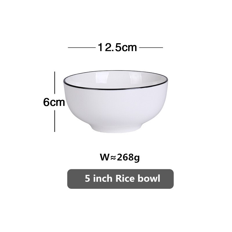 White Dinner Plate Set Ceramic Kitchen Plate Tableware Set Food Dishes Rice Salad Noodles Bowl Soup Kitchen Cook Tool 1pc: 12.5cm Rice bowl