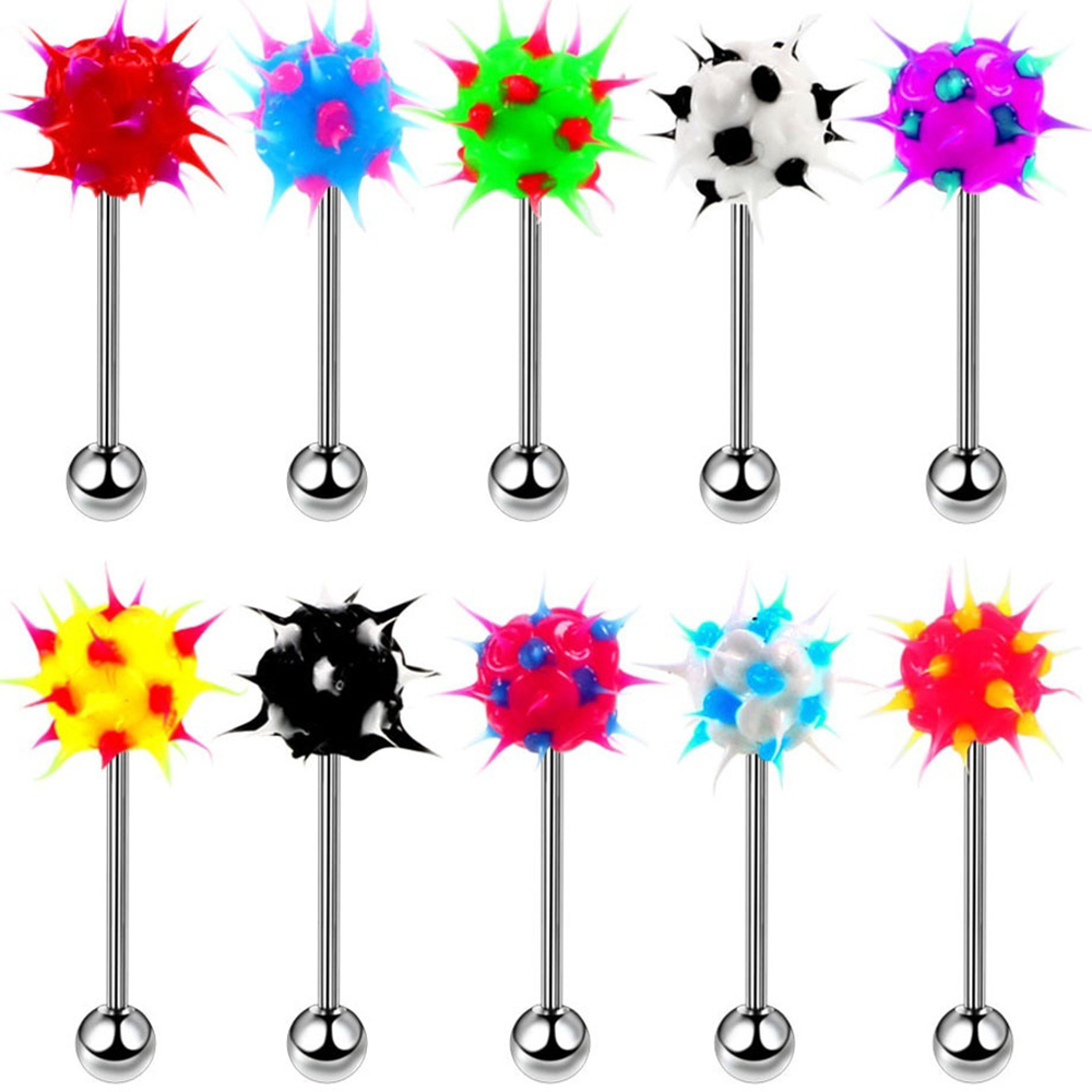 HONGTU 5 uds anillos para lengua bola de silicona de colores mezclados Piercing para lengua barra para mujeres joyería para Piercing corporal de acero inoxidable 14G