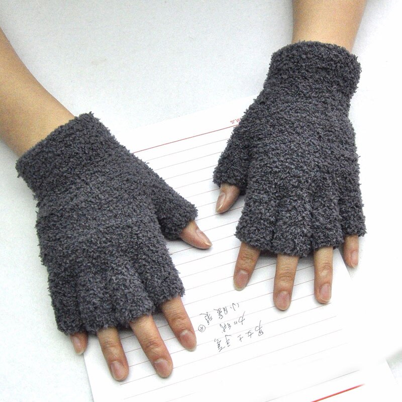 Guantes de punto de lana de Coral para adultos, manoplas de medio dedo para hombres y mujeres, guantes sin dedos para escribir: Gris oscuro