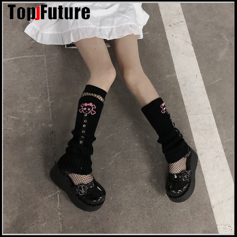 Calcetines largos de punto para mujer, medias elásticas hasta la rodilla, cálidas, estilo gótico, Hip-hop, Rock, Punk Skull / Love Heart,