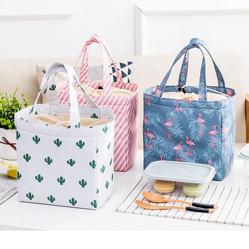 Afdrukken Canvas Grote Lunch Zakken Vrouwen Meisjes Kids Draagbare Geïsoleerde Box Picknick Thermische Voedsel Tote Koeler Opbergzakken