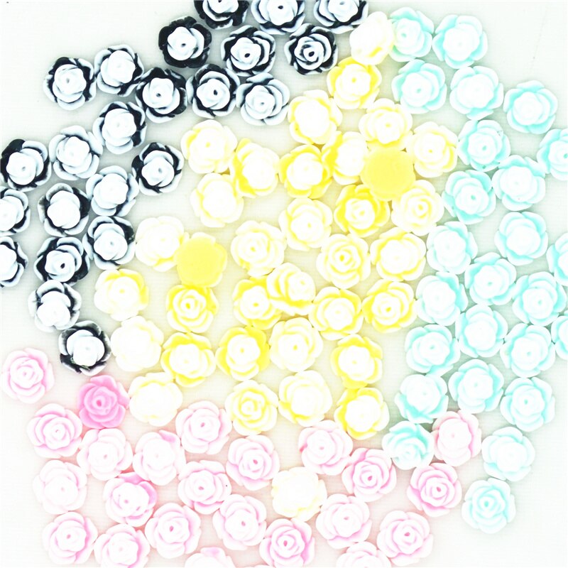 50 stks 7mm Wit-Geel Twee-Kleur Resin Plaksteen Bloemen | Nail Art Decoratie Miniaturen | Hars bloemen