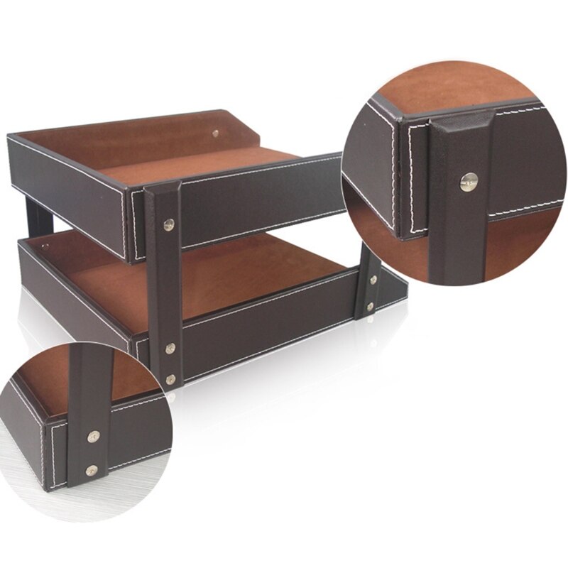 A4 Document File Organizer Tray Double Layers Desk PU Leather Paper Holder Rack A4 Document File Organizer Tray Double Layers De