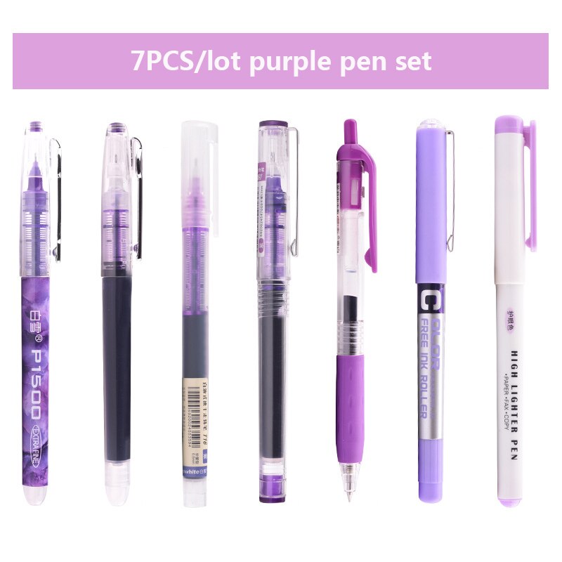 6PCS/7PCS/set Rollerball Pens 0.5mm Big Capacity Ink Gel Pen Set Muti-color Writing Office School Supplies Kawaii Stationery: Purple