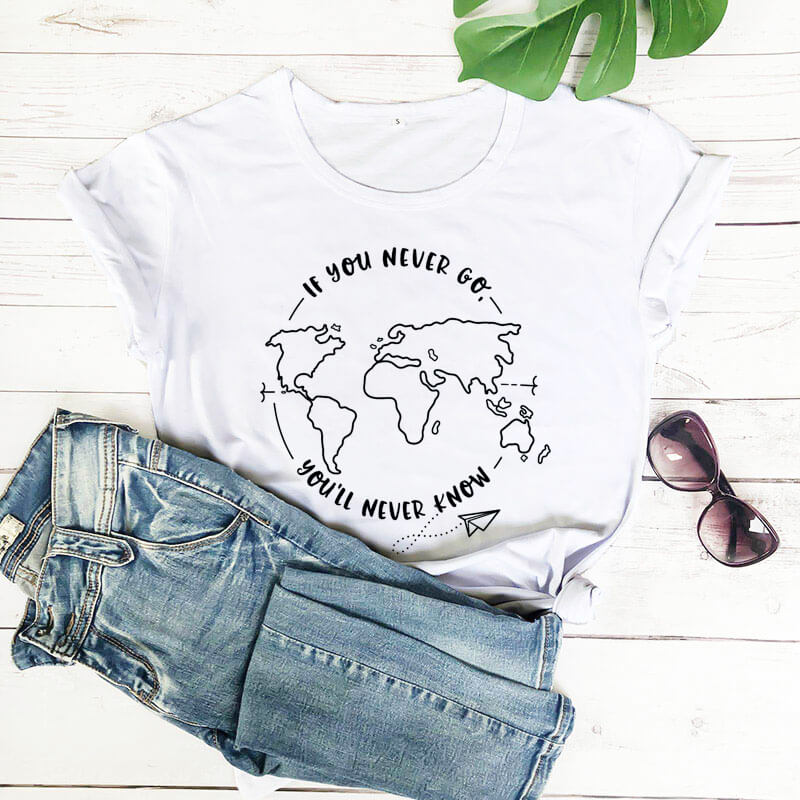 Wenn Sie Nie Gehen Sie'll Nie Wissen Neue Sommer 100% Baumwolle Lustige T Hemd Hemd Reise Hemden Vacay Hemd: L / Beige
