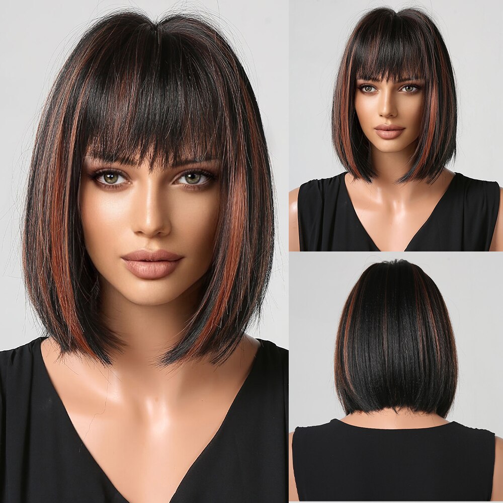 Vinho curto vermelho Bob perucas para mulheres Borgonha Bob perucas com Franja grossa peruca sintética resistente ao calor
