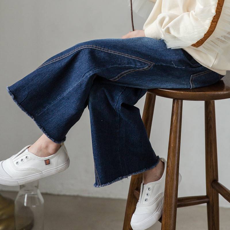 Spring Children Wide-Leg Jeans Pants Kids Girls Broad Leg Casual Denim Leggings Teens Girls Elastic Boot Cut Trousers Q70