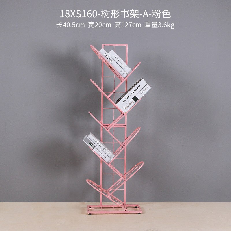 JOYLOVE Tree-shaped Iron Grid Bookshelf Storage Rack For Library Book Store Office Working Study Books Display: Pink big grid