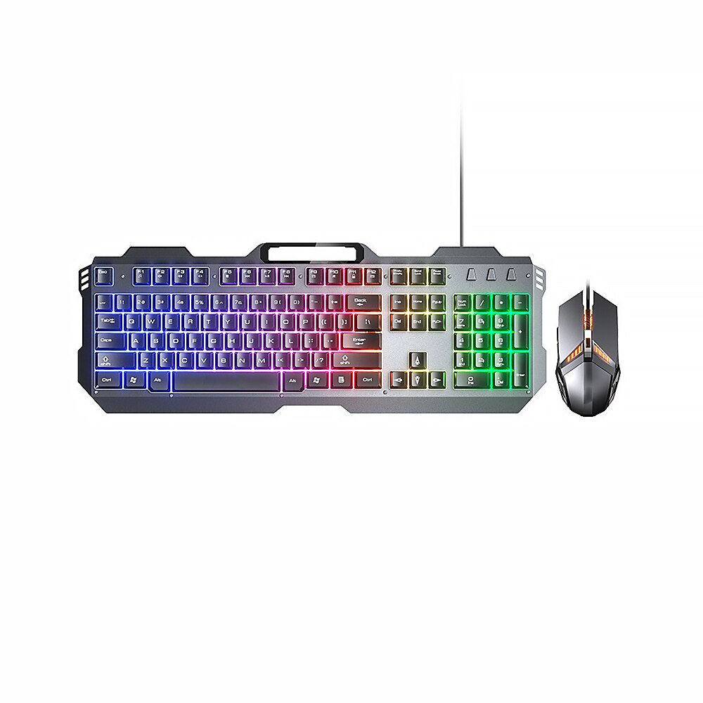 Teclado para videojuegos, ratón con luz de fondo con cable, sensación mecánica, Kit de Gamer silencioso de 3200DPI, juego de ratón para juegos para PC y portátil: keyboard set 01