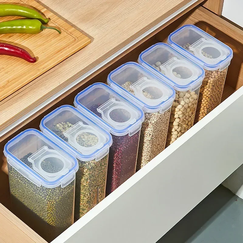 Lebensmittelaufbewahrungsbehälter mit Deckel, stapelbare Leckerli-Box-Behälter für die Organisation der Küche, Speisekammer, Behälter für Reisspender