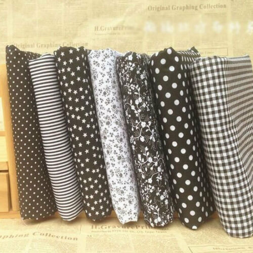 Series 7 pieces Assorted Pre-Cut Bundle Charm Cotton Quilt Fabric 25cm x 25cm for DIY Sewing Craft Flower Fabric: Black Series