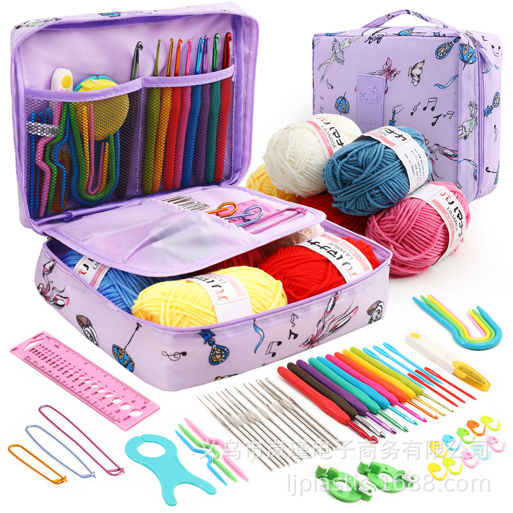 Häkel-Kit mit Strick zubehör Set für Anfänger, Garn haken, Nadeln, Aufbewahrung tasche, , 59 Stück: Armee Grün