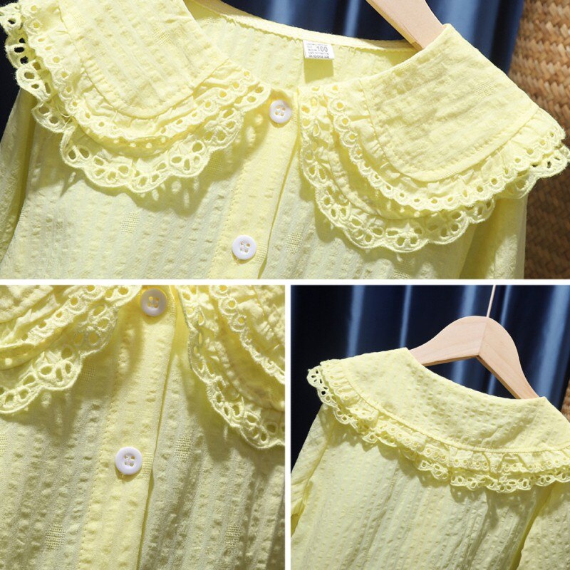 Spring Summer Girls Blouses Cotton Lapel Blouse For Girls Clothes Children Long Sleeve Tops Baby Girl Sweet Shirt 1-8 Years