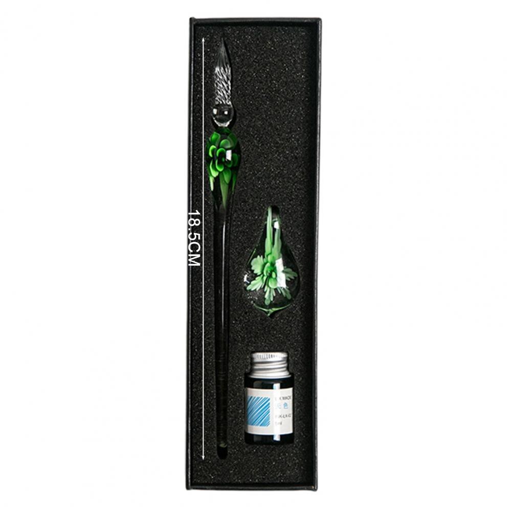 1 Set Glass Dip Pen with Ink Floral Glossy Fountain Pen Kit Smooth Writing Threaded Nib Crystal Ink Pen Set перо для письма 글라스펜