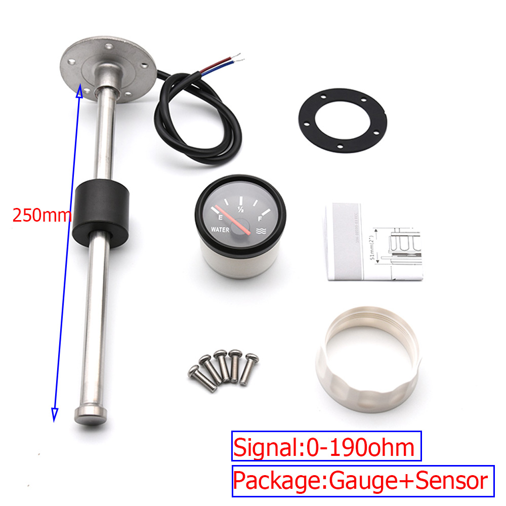 90-600MM Water Level Sensor + 52mm Water Level Gauge Float Switch Stainless Steel Fuel Water Level Meter Controller Sensor Boat: 250mm
