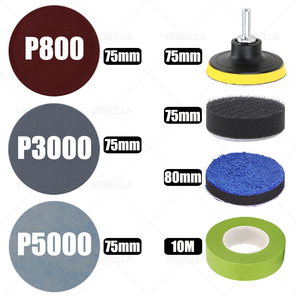 3Inch Car Polishing Kit Sponge Foam Pad Auto Headlight Wheel Polisher Polishing Refurbish Abrasive Disc Sandpaper Buffing Pads