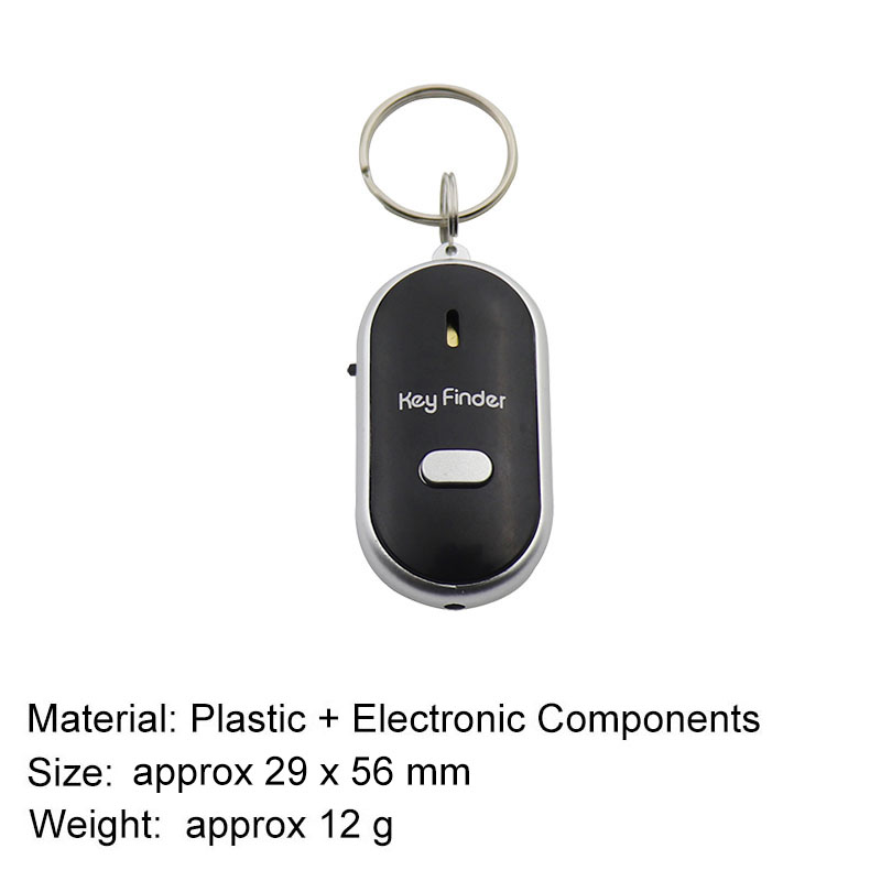 LED Anti-perte clé Tracker sifflet localisateur de clé porte-clés sifflet contrôle du son alarme clignotant bip outil à distance porte-clés: Black