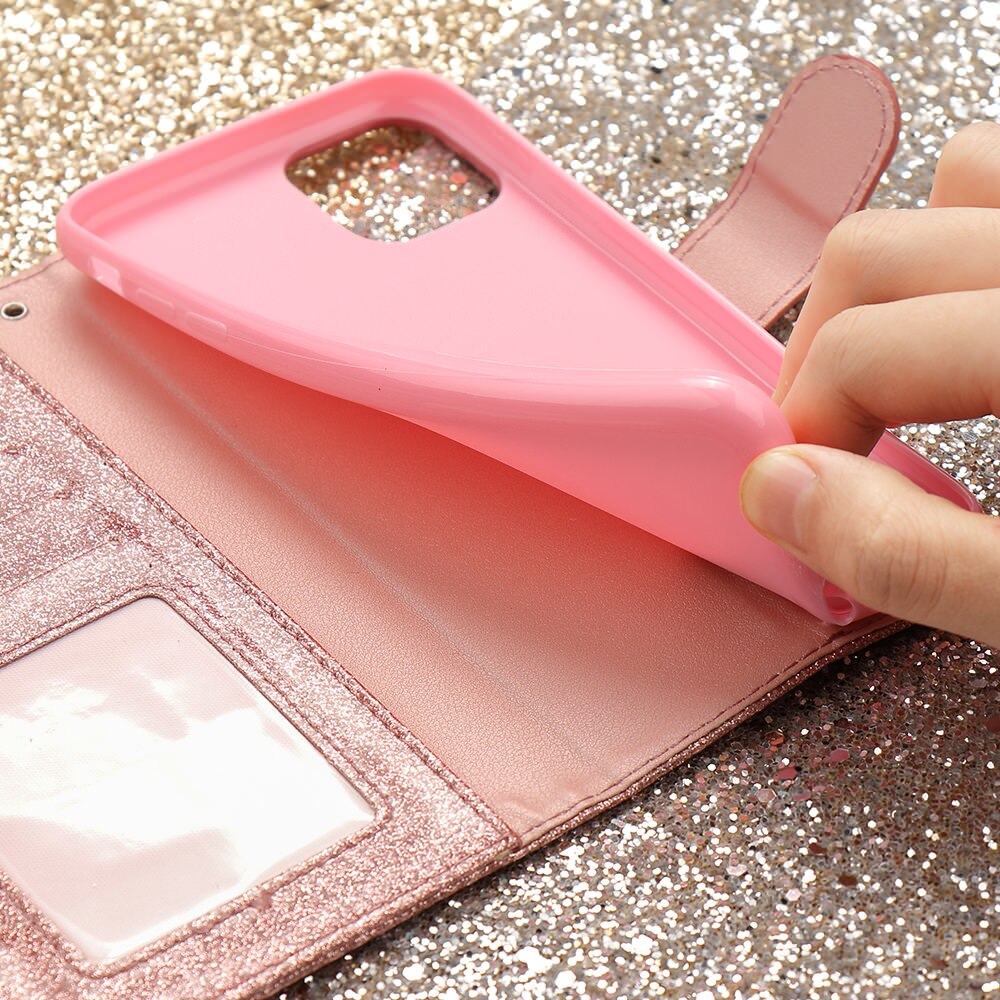 LAPOPNUT Magnetischen Flip Leder Brieftasche Glitter Strass Herz Abdeckung Fall für Iphone 11 Pro Xr Xs Max X 8 7 plus 6 6s 5 5s SE