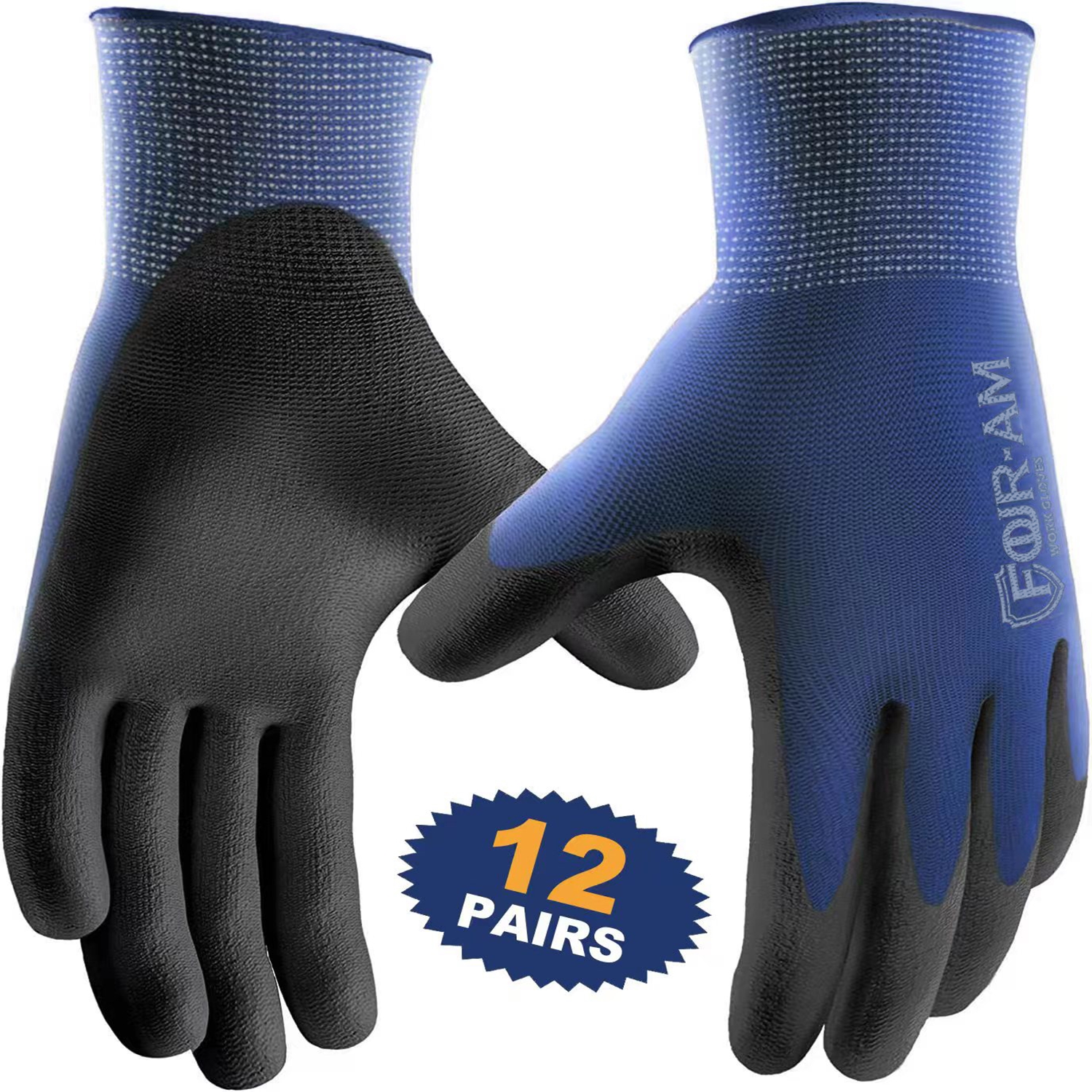 12 Paar ultradünne PU-beschichtete Arbeitshandschuhe, hervorragender Griff, schwarze Sicherheitsarbeitshandschuhe mit Nylonschale und Polyurethan-Beschichtung, gestrickte Handgelenksmanschette: M