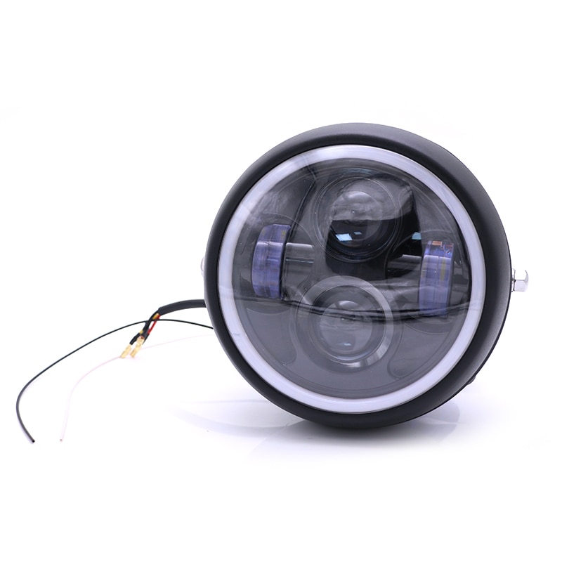 Universele Motorfiets Led Koplamp Dc 12V Scooter Head Lamp Met Beugels Moto Ronde Koplamp Motor Retro Zwart Led Front lichten