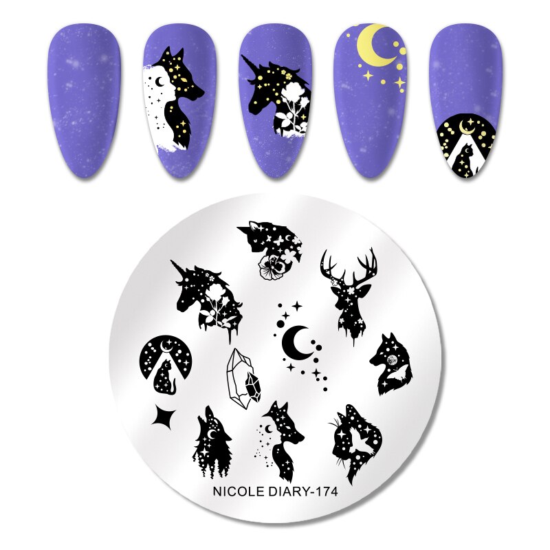 NICOLE DIARY Leopard Butterfly Nail Stamping Plates Tiger Nail Art Stamp Templates Stencils Flower Print Stamping Tool