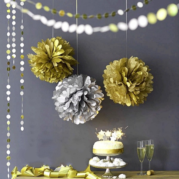 Mixed Size Gold Silver Chinese Tissue Paper Artificial Flower Balls Wedding Decoration Crafts Party Home Festive Events Supplies