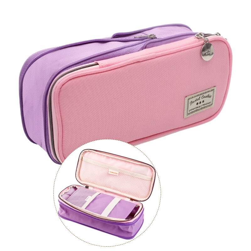 KOKUYO Macaron Pencil Case Stretch Zipper Large Capacity Pencilcase Cute Pencil Box Kawaii Kid School Pen Case Estuche Escolar: Pink purple