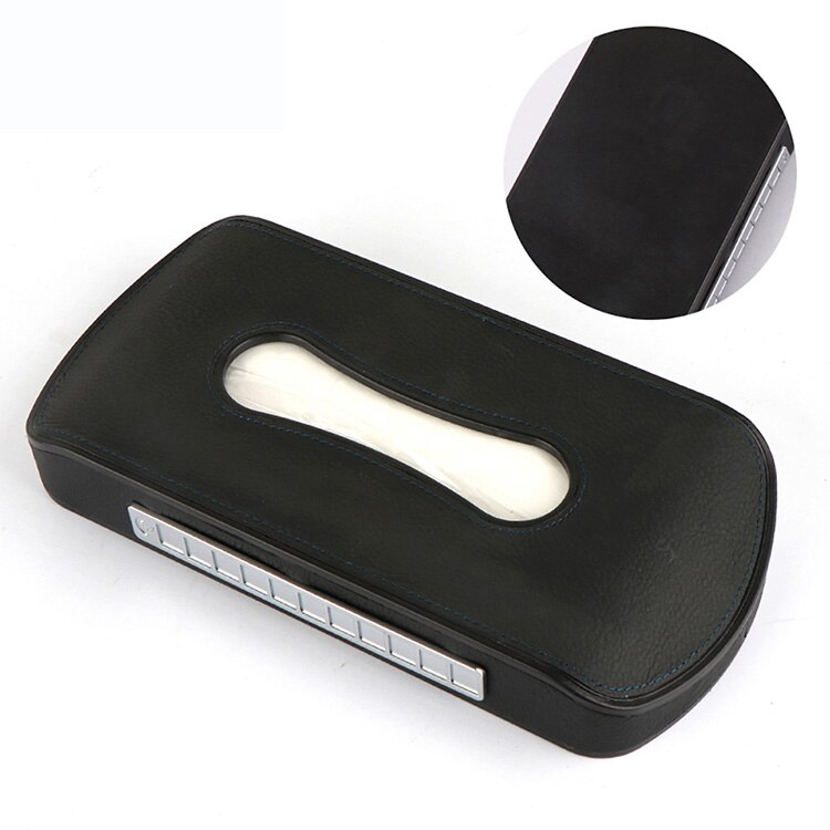 Caja de pañuelos de cuero PU para coche, soporte para visera solar, reposabrazos, colgante, tipo bloque, almacenamiento de servilletas de asiento, color negro y Beige, 1 unidad: Black-Blue-Seat-Type