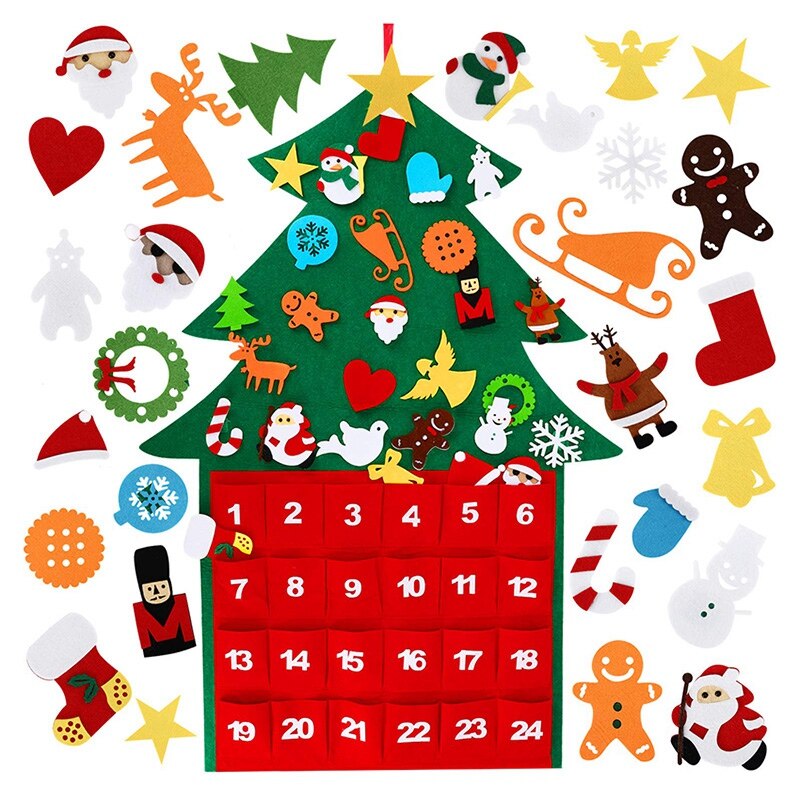 Filt juletræ, diy juletræ 28 pacs væghængende juletræ med kalenderlomme hjem dør vægdekoration til ki