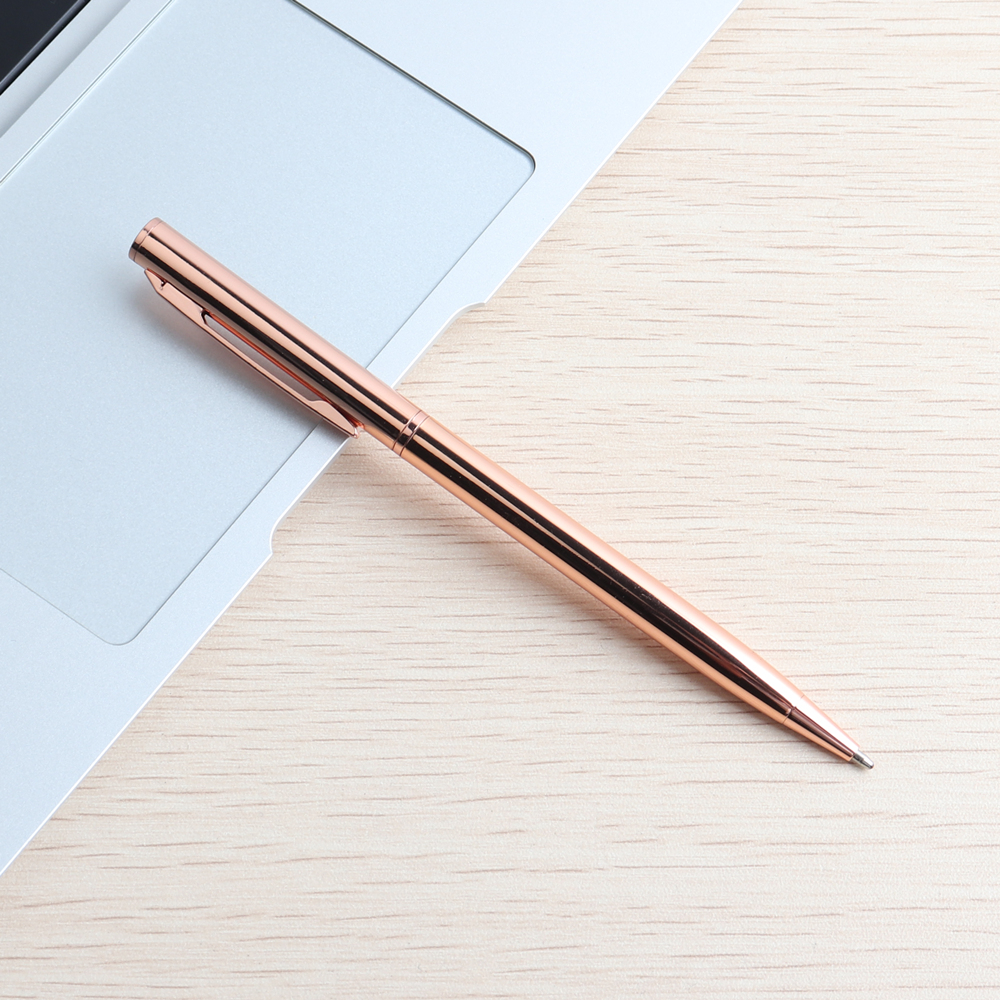 5Pcs/Set Rose Gold Ballpoint Pen Stainless Steel Rod Rotating Metal Ball-point Pens For School Office Stationery Supplies Pens: Yellow / Blue