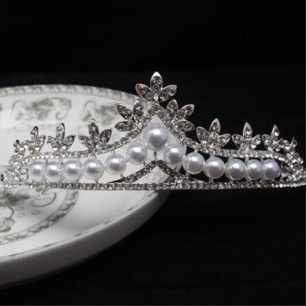 Elegante Frauen Halskette einstellen Faux Perle Strass Anhänger Halskette Ohrringe Krone Tiara Schmuck einstellen Hochzeit