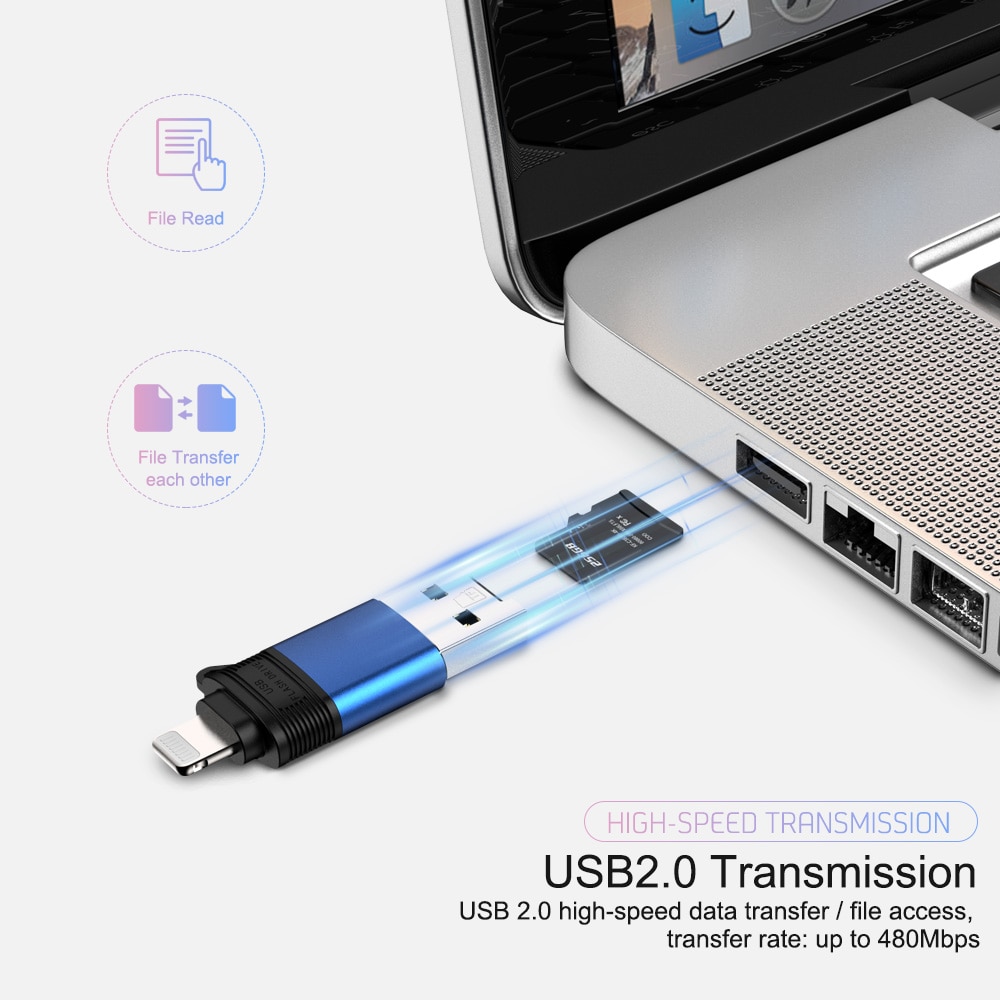 OTG pour iPhone 11 Pro XS max X 8 7 6 6s Plus 5 lecteur de carte SD + adaptateur de caméra USB au convertisseur de foudre U disque clavier souris