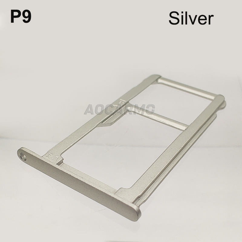 Aocarmo SD MicroSD Holder Nano Sim Card Tray Slot For Huawei P9 EVA-AL00 P9 Lite Replacement Part: P9 Silver