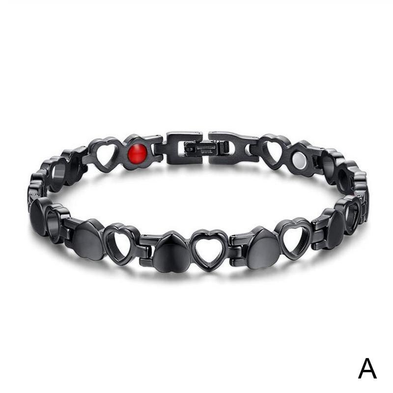 Pulsera magnética de acero y titanio con forma de corazón hueco para mujer de 20CM * 7MM, pulsera magnética moderna de acero inoxidable con forma de corazón: A